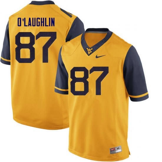 Men's West Virginia Mountaineers NCAA #87 Mike O'Laughlin Yellow Authentic Nike Stitched College Football Jersey LE15J58UD